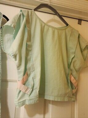 Vintage BYERS Light Mint Short-Sleeve  Womens Crop Top with Pink Trim